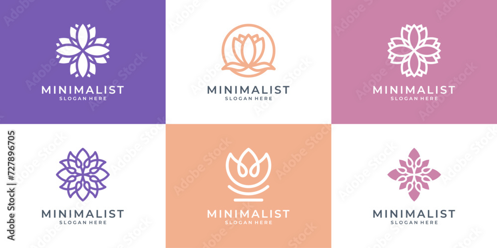 Set of lotus flower logo icon vector. Beauty abstract floral logo design template illustration