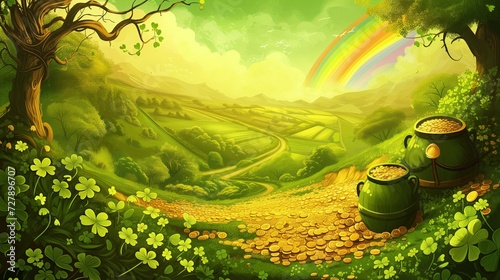 St patrick's day banner with four leaf clover background Abstract green bokeh background with space for text