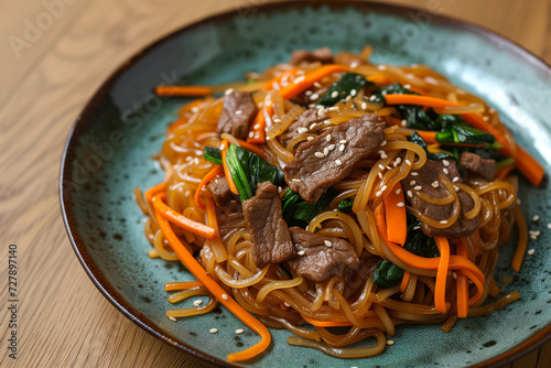 Traditional Japchae with Beef and Vegetables