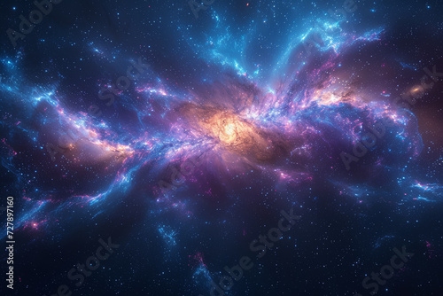 A mesmerizing celestial background, with galaxies swirling in cosmic ballet, portraying the vastness and mystery of the universe. Concept of cosmic wonder. Generative Ai.