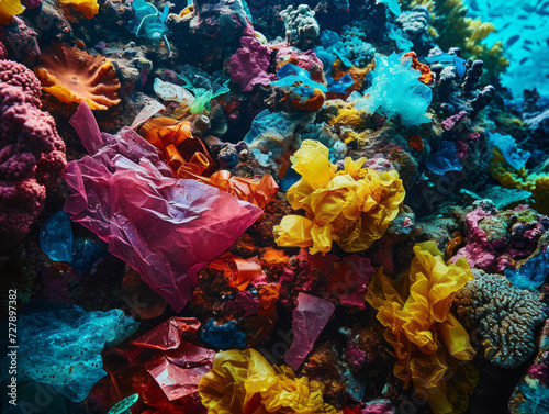 a plastic of colorful recyclable materials showcasing the vibrant textures and varied hues of plastic, paper, and glass, emphasizing the importance of waste reduction and recycling