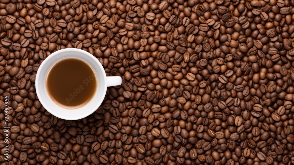 Coffee cup and coffee beans. Neural network AI generated art Coffee cup and coffee beans. Neural network AI generated art