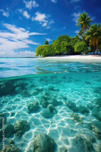 Tropical beach and underwater coral paradise perfect for vacation and travel industry advertising © Made360