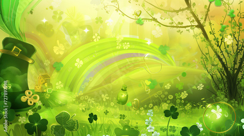 St patrick's day banner with four leaf clover background Abstract green bokeh background with space for text