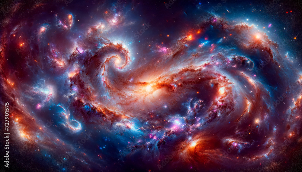 Vivid cosmic galaxy swirls with bright stars and nebulae. Space art. Generative AI