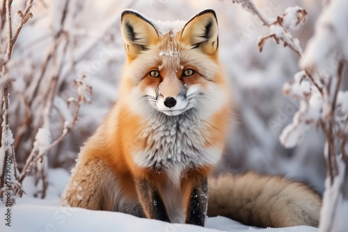 Fox in snow displaying beauty and calm of wildlife ideal for nature themes and animal conservation campaigns © Made360