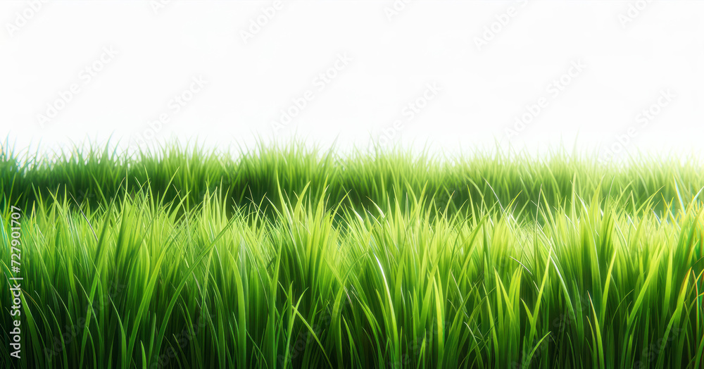 Fototapeta premium Lush green grass against a soft white gradient, symbolizing natural freshness. Generative AI
