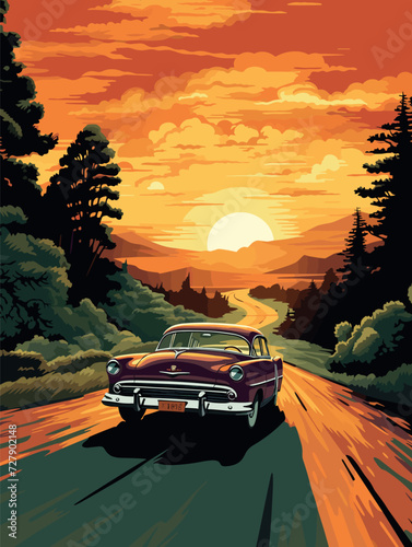 car in the sunset