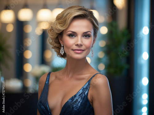 Glamour in Motion: Portrait of an Attractive Girl in Stunning Party Wear, Capturing Elegance and Allure, Ideal for Glamorous Events and Fashion Design, Generative AI.