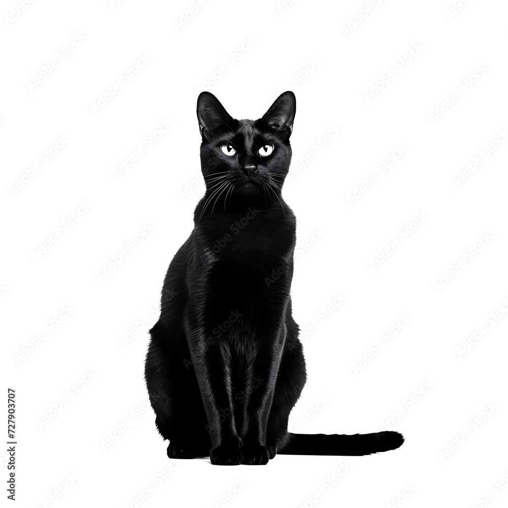a black cat with white eyes
