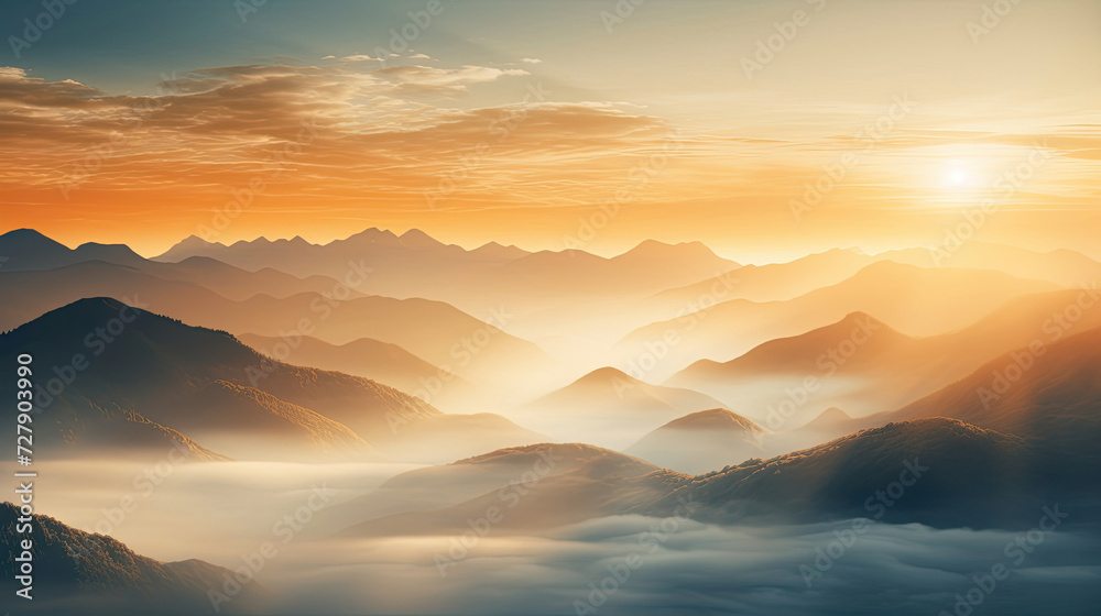 Serene mountain landscape at sunrise perfect for travel exploration and wallpaper usage