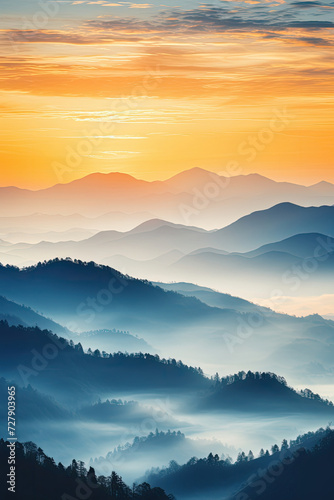 Serene mountain sunrise ideal for travel and tourism showcasing beauty tranquility and nature