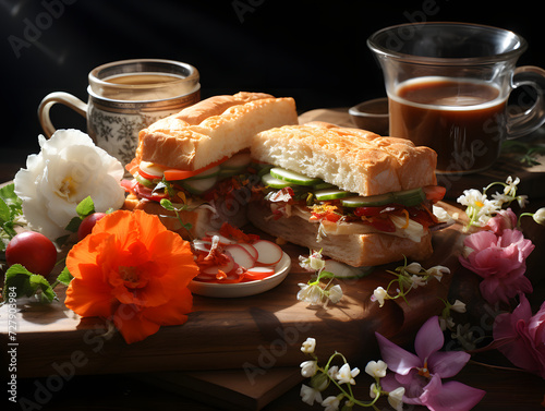 breakfast sandwich & tea jpg efood photo