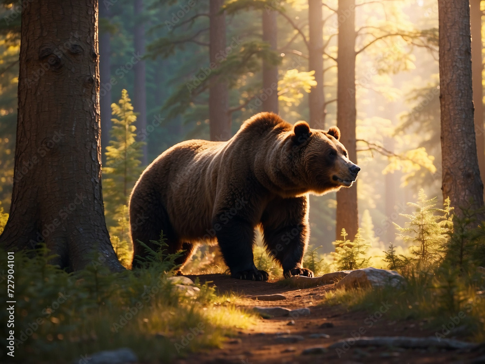 A bear walking in the woods.generative AI A bear walking in the woods.generative AI