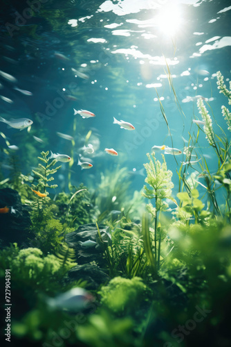 Tranquil underwater scene with sunlight and marine life perfect for conservation campaigns