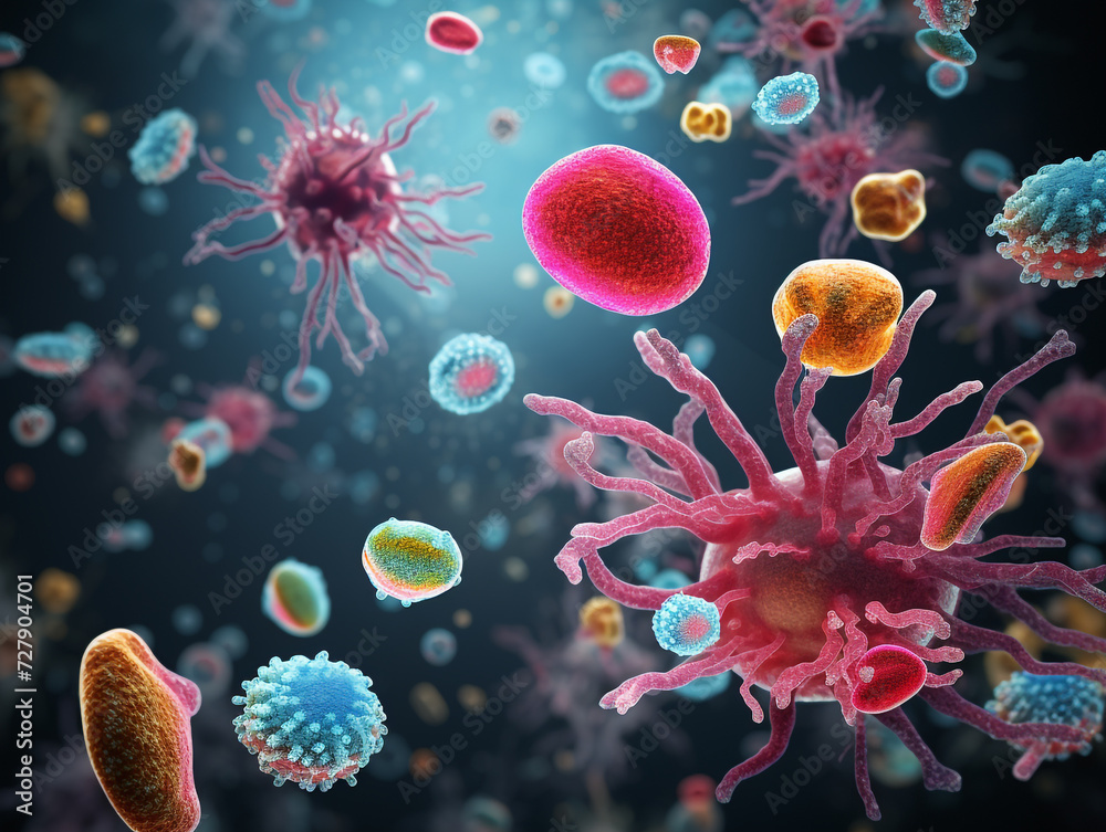 Naklejka premium Microorganisms in the body. Breeding and increasing in number.