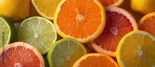 juicy fresh citrus fruits orange and lime and lemon