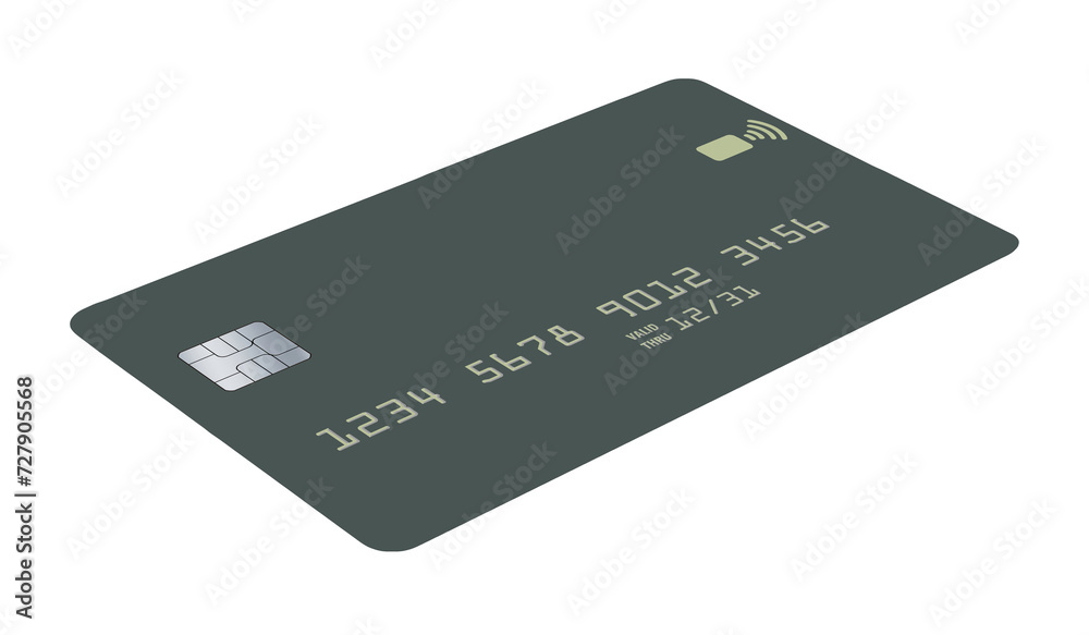 A generic green credit or debit card is seen in a 3-d illustration.