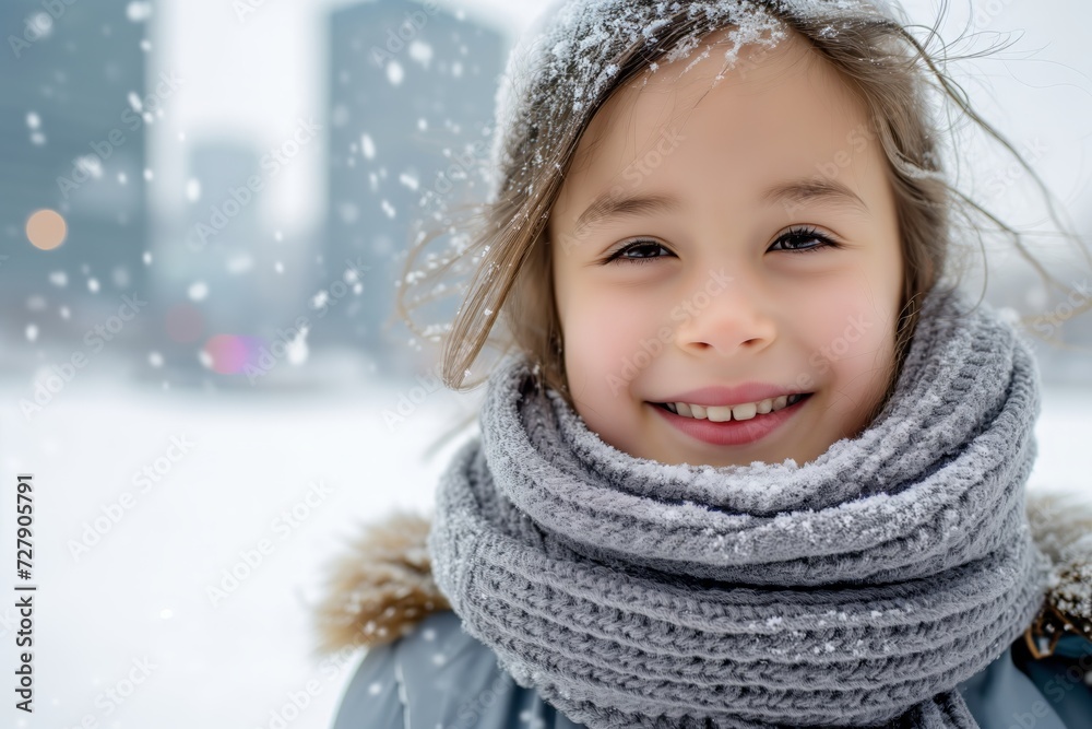 Portrait of a cute little girl in a snowy winter day. Portrait of a cute little girl in a snowy winter day.