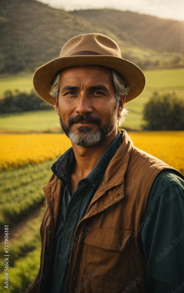 Harvest Harmony: Portrait of a Farmer in the Fields during the Abundant Harvest Season, Embracing the Essence of Agriculture, Generative AI.