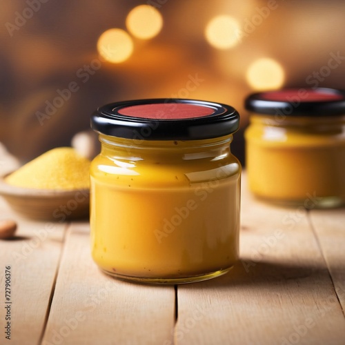 Jar of mustard condiment, blank empty generic product packagin mockup