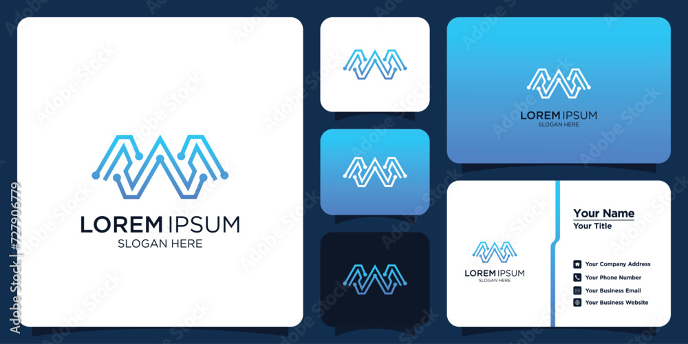 gradient technology logo template collection and business cards