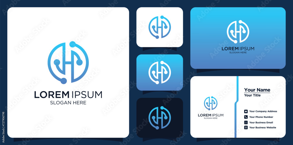 Naklejka premium gradient technology logo template collection and business cards