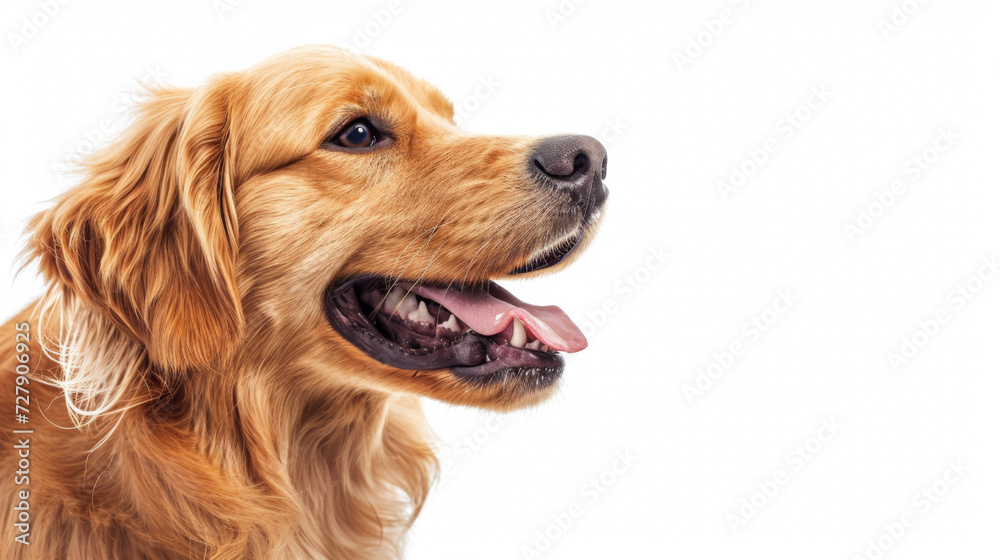 adorable golden retriever looking up at the camera with a happy expression and its tongue out against a white background adorable golden retriever looking up at the camera with a happy expression and its tongue out against a white background