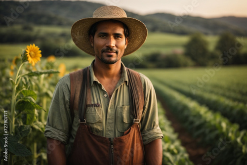 Harvest Harmony: Portrait of a Farmer in the Fields during the Abundant Harvest Season, Embracing the Essence of Agriculture, Generative AI. © spotlightstudio