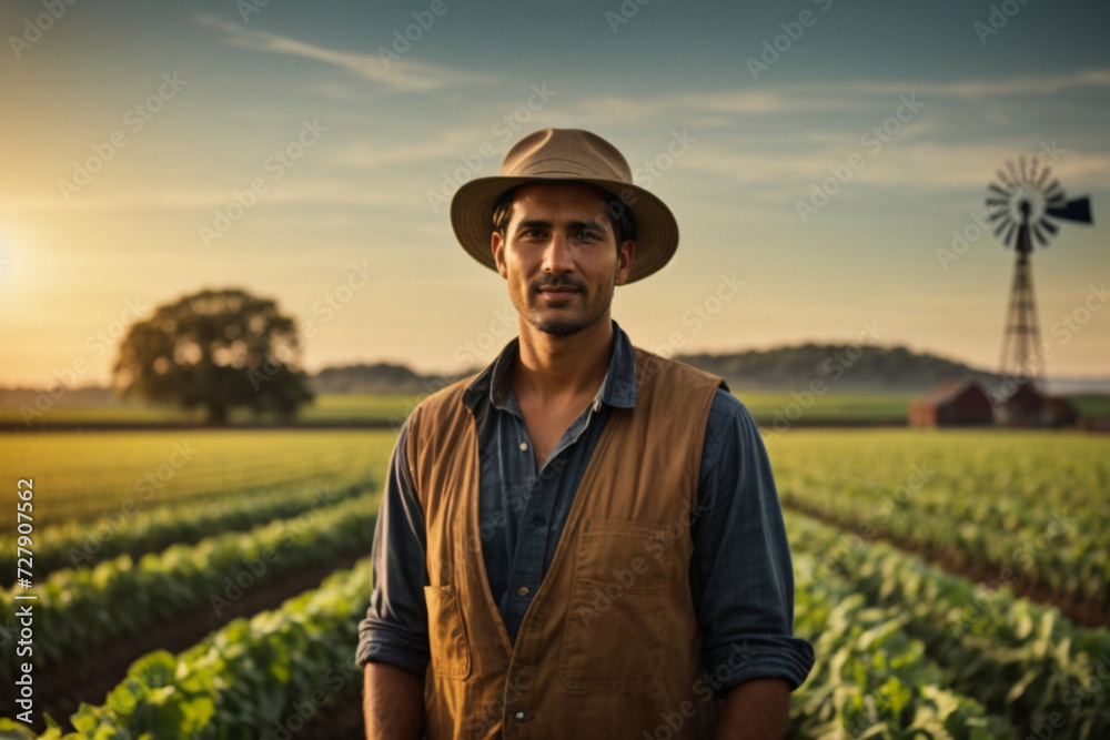 Harvest Harmony: Portrait of a Farmer in the Fields during the Abundant Harvest Season, Embracing the Essence of Agriculture, Generative AI.