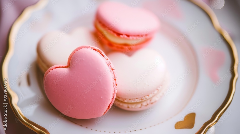 Fototapeta premium Heart Shaped Macarons on Plate
