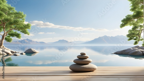 Beautiful and clean virtual background or backdrop for yoga, zen, meditation room space with serene 