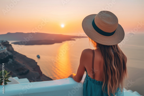 travel girl on sunset background