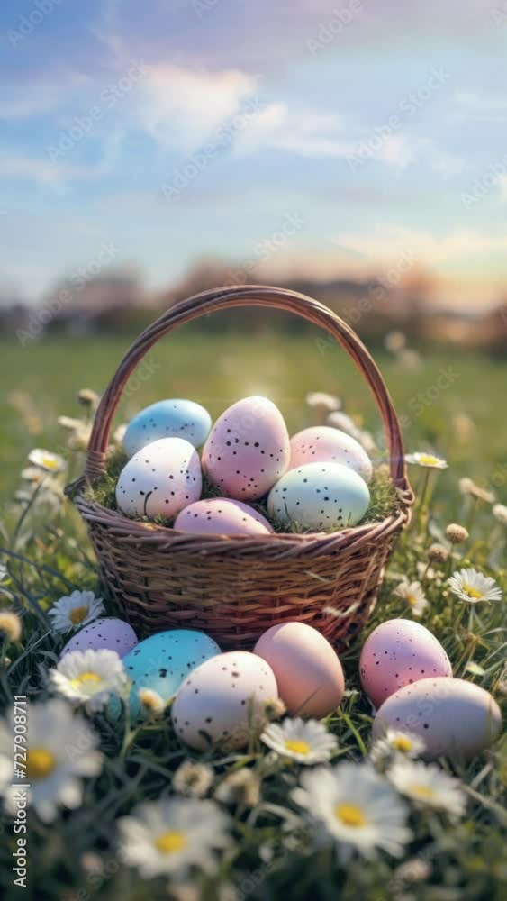Colorful easter egg in basket with background, 4k seamless looping time-lapse virtual video animation background Colorful easter egg in basket with background, 4k seamless looping time-lapse virtual video animation background