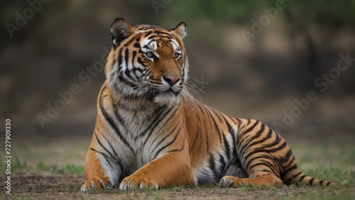 Beautiful tiger sitting and waiting with habitat background