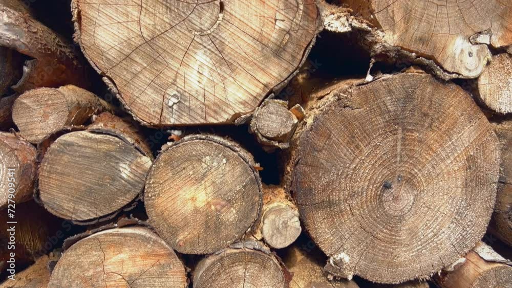 Wall made with a pile of chopped logs of different sizes. log pile background