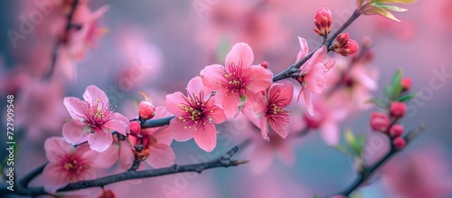 Horizontal Peach Tree Blossom: A Display of Peach Tree Blossom in a Horizontal Composition