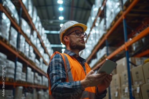 worker in warehouse with phone