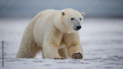 Adorable polar bear playing  in snow antartica