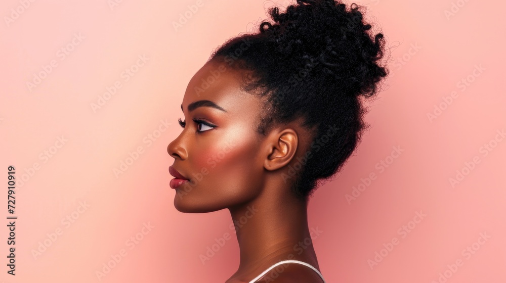 Powerful Profile of Woman on Soft Pink Background Powerful Profile of Woman on Soft Pink Background