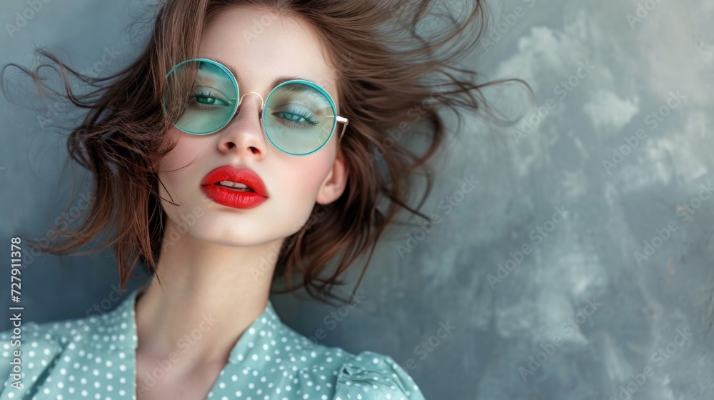 Mysterious Retro Woman Against Neutral Grey Background Mysterious Retro Woman Against Neutral Grey Background