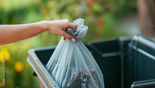 Person Disposing of Trash in Outdoor Recycling Bin