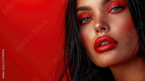 Fierce Portrait of Woman Against Striking Red Background