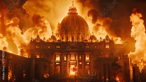 Apocalyptic Blaze Consumes the Vatican. Generative ai photo