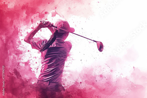 Wallpaper Mural Golf player in action, woman pink watercolour with copy space Torontodigital.ca