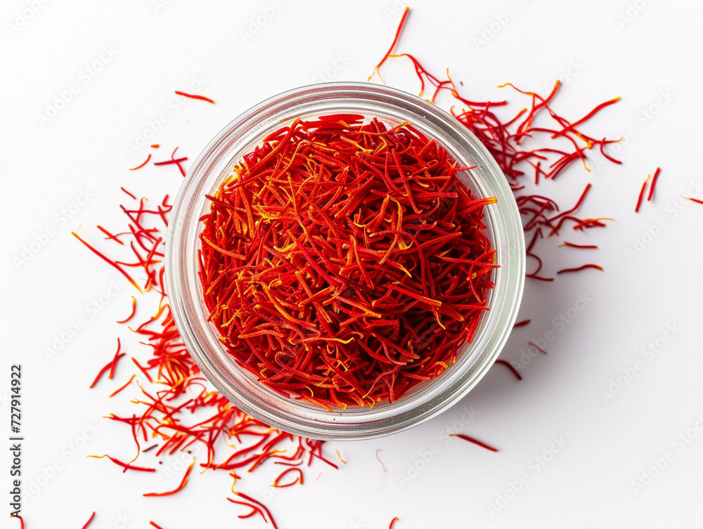 Fototapeta premium Saffron isolated on white background in minimalist style. 