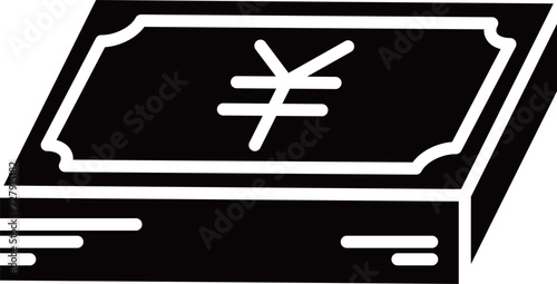 立体的な日本紙幣の黒のシルエットアイコン