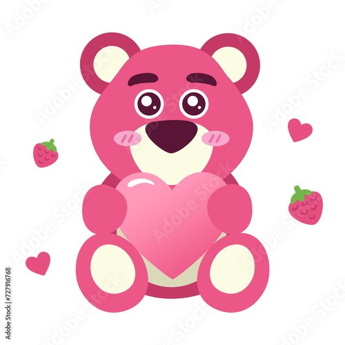 Cute lotso doll holding a heart. Valentine's day gift. isolated on white background.