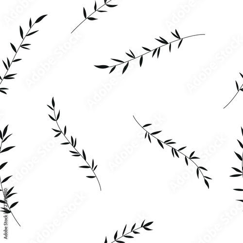 Fototapeta Naklejka Na Ścianę i Meble -  Minimalistic line art pattern with plant branches isolated on white background