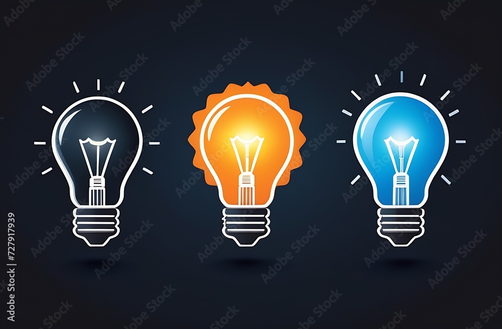 Set Of Light Bulb Flat Icons. Collection Of Lighting Electric Lamps. Simple Pictograms, 3 Items. Graphic Design Elements. Creative Idea Sign, Solution, Innovation Concept. Black background Set Of Light Bulb Flat Icons. Collection Of Lighting Electric Lamps. Simple Pictograms, 3 Items. Graphic Design Elements. Creative Idea Sign, Solution, Innovation Concept. Black background